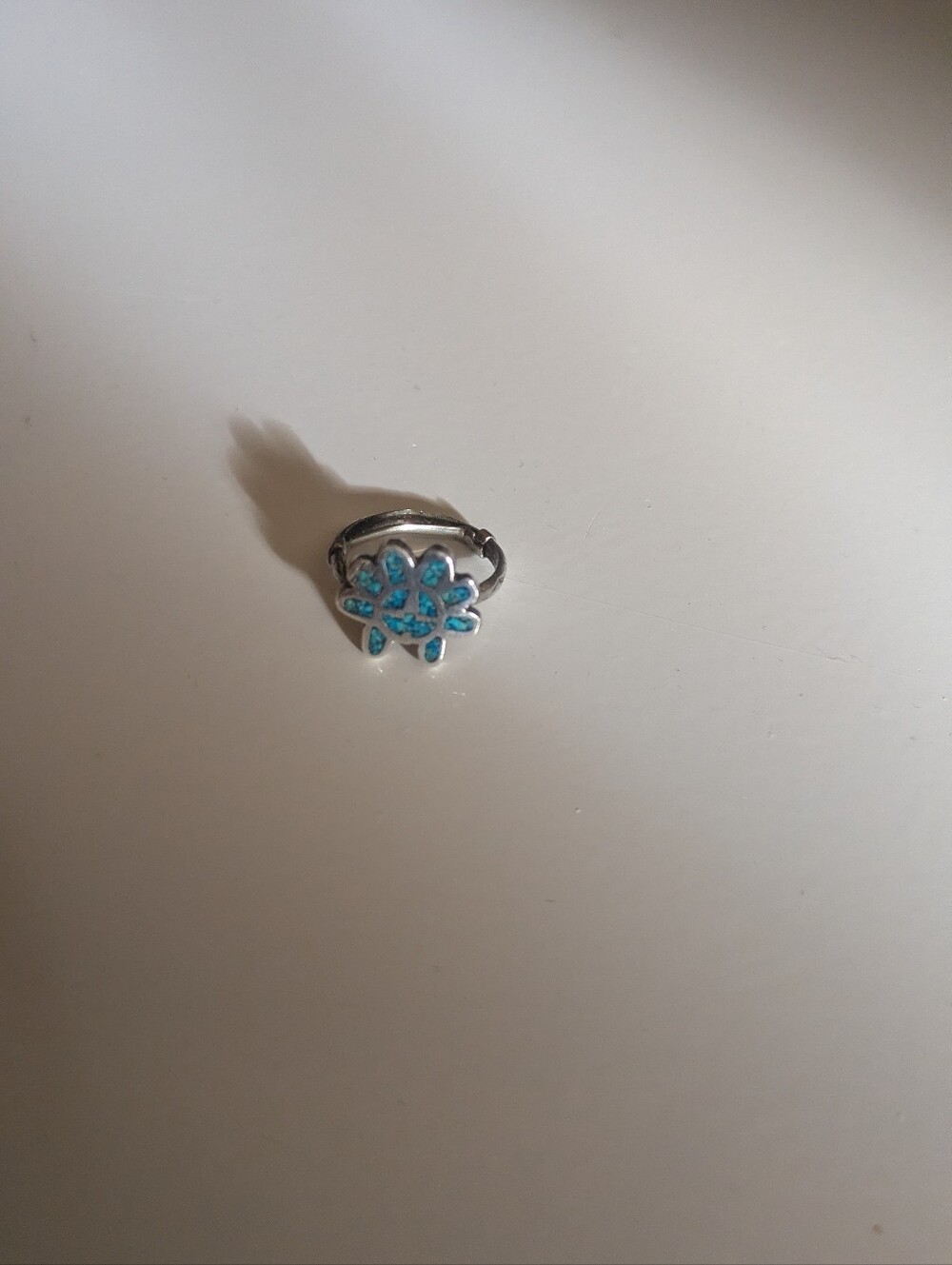 Silver Ring with Blue Floral Cluster Turquoise Sterling Silver